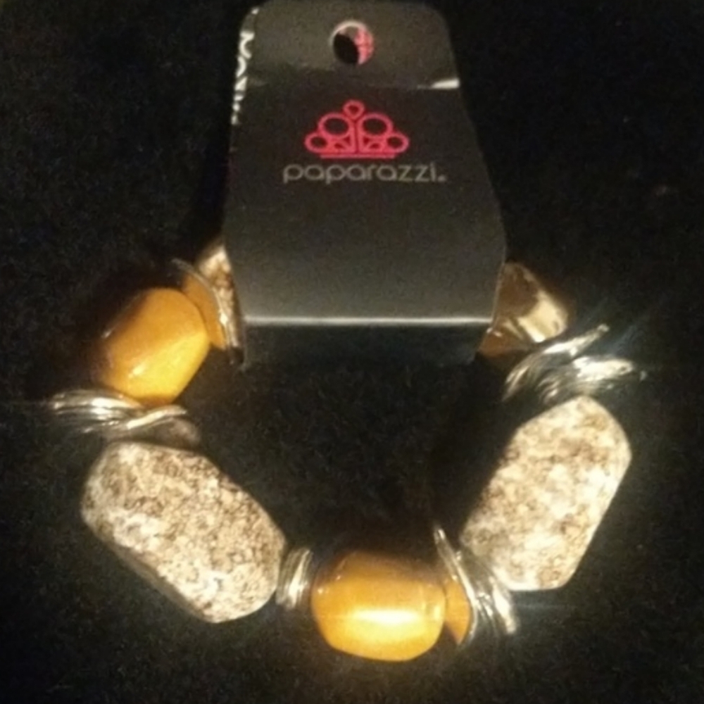 3X! PAPARAZZI Large black, blue & peach silver beaded slip on stretch bracelets - Picture 4 of 13